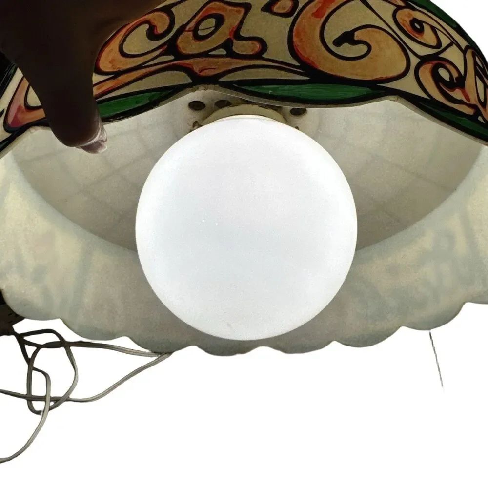Vtg Faux Stained Glass‎ Tiffany Hanging Ceiling Light Lamp Shade Coca Cola 17”